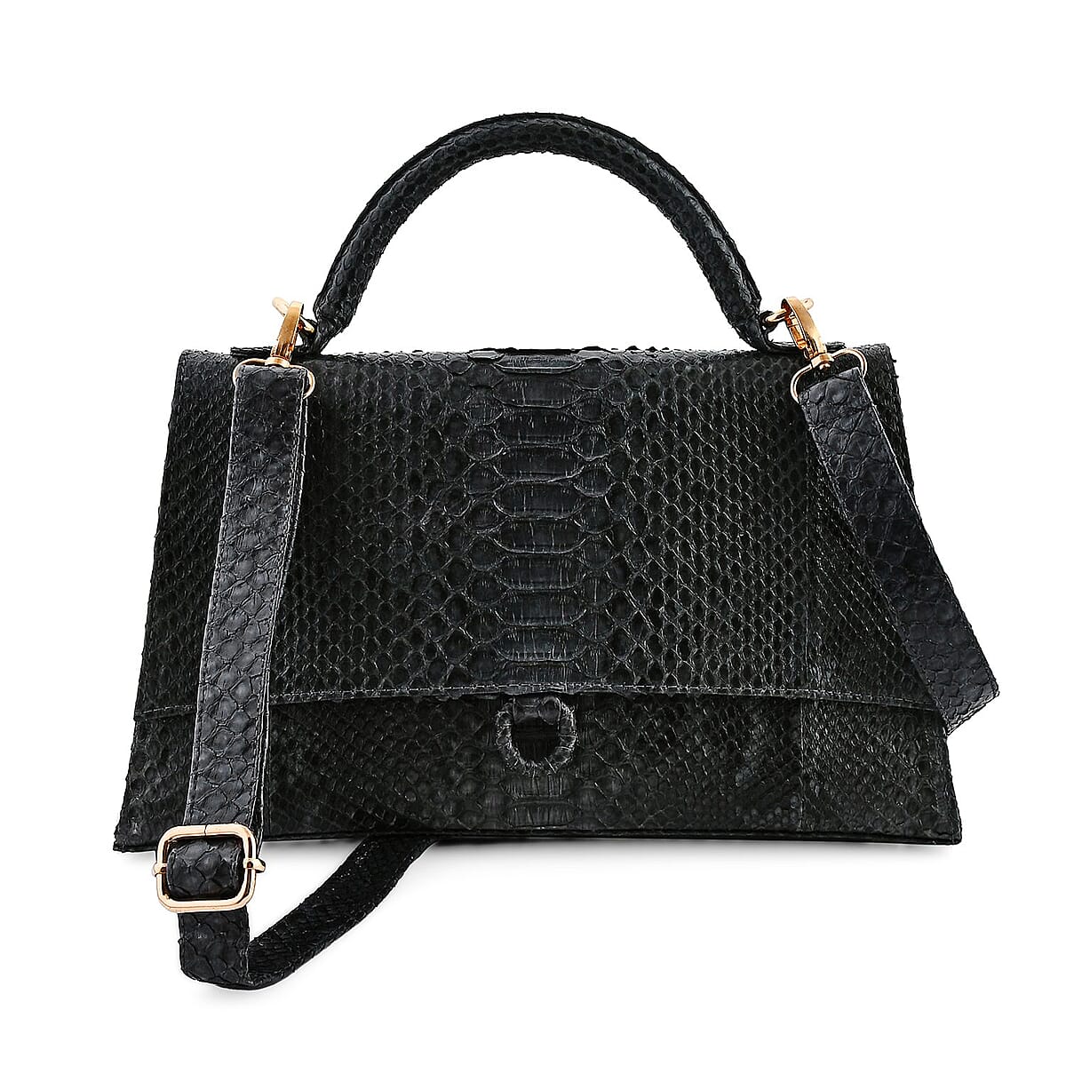 The Grand Pelle Black 100% Genuine Python Leather Handbag image number 0