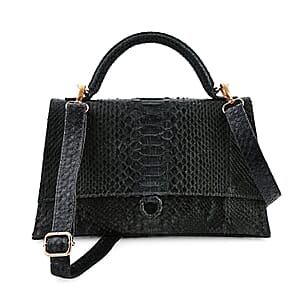 The Grand Pelle Black 100% Genuine Python Leather Handbag
