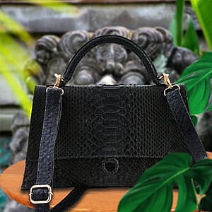 The Grand Pelle Black 100% Genuine Python Leather Handbag