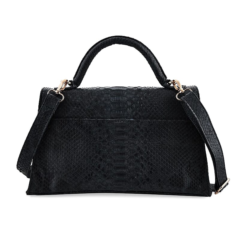 The Grand Pelle Black 100% Genuine Python Leather Handbag