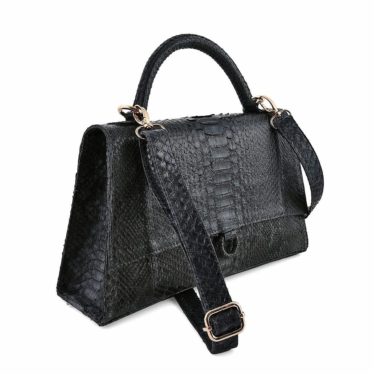 The Grand Pelle Black 100% Genuine Python Leather Handbag image number 6