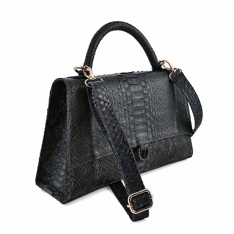 The Grand Pelle Black 100% Genuine Python Leather Handbag