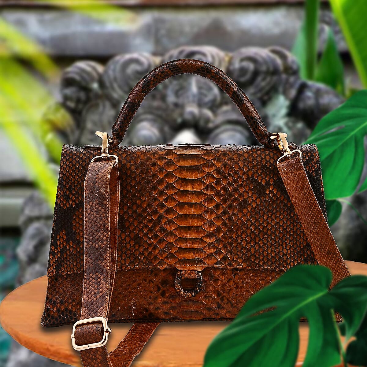 The Grand Pelle Brown 100% Genuine Python Leather Handbag image number 1