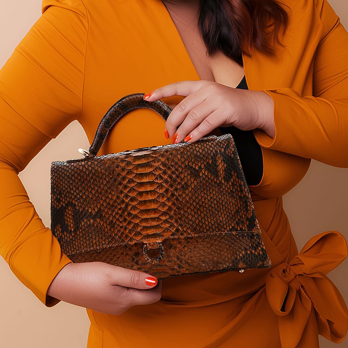 The Grand Pelle Brown 100% Genuine Python Leather Handbag image number 2