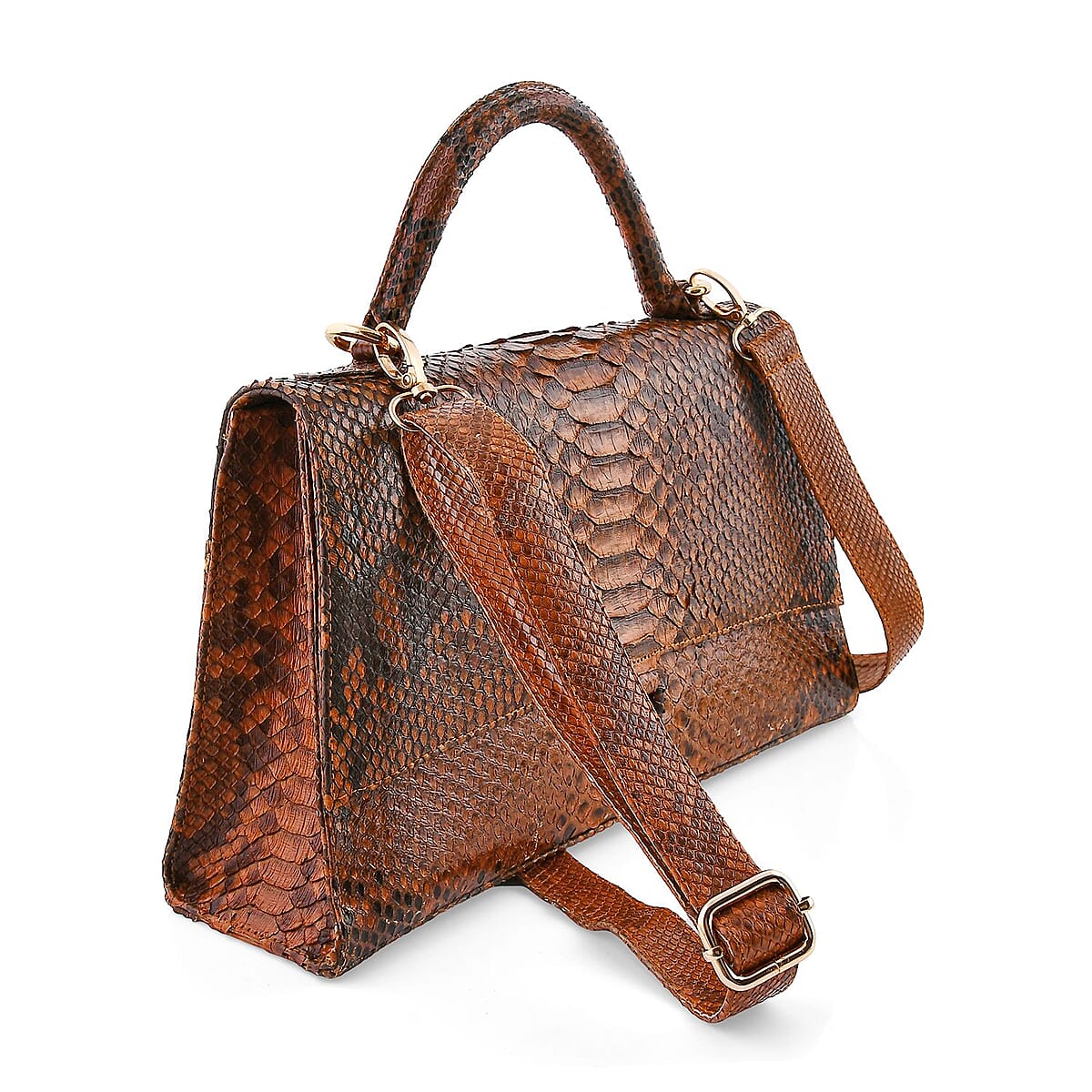 The Grand Pelle Brown 100% Genuine Python Leather Handbag image number 6