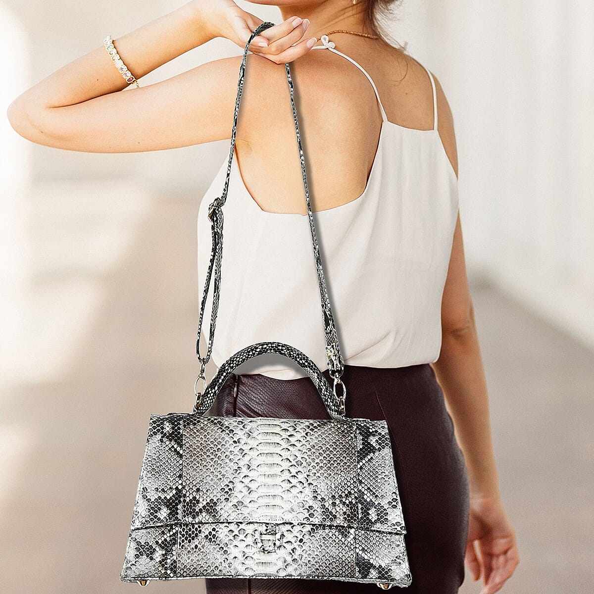 The Grand Pelle Natural 100% Genuine Python Leather Handbag image number 3