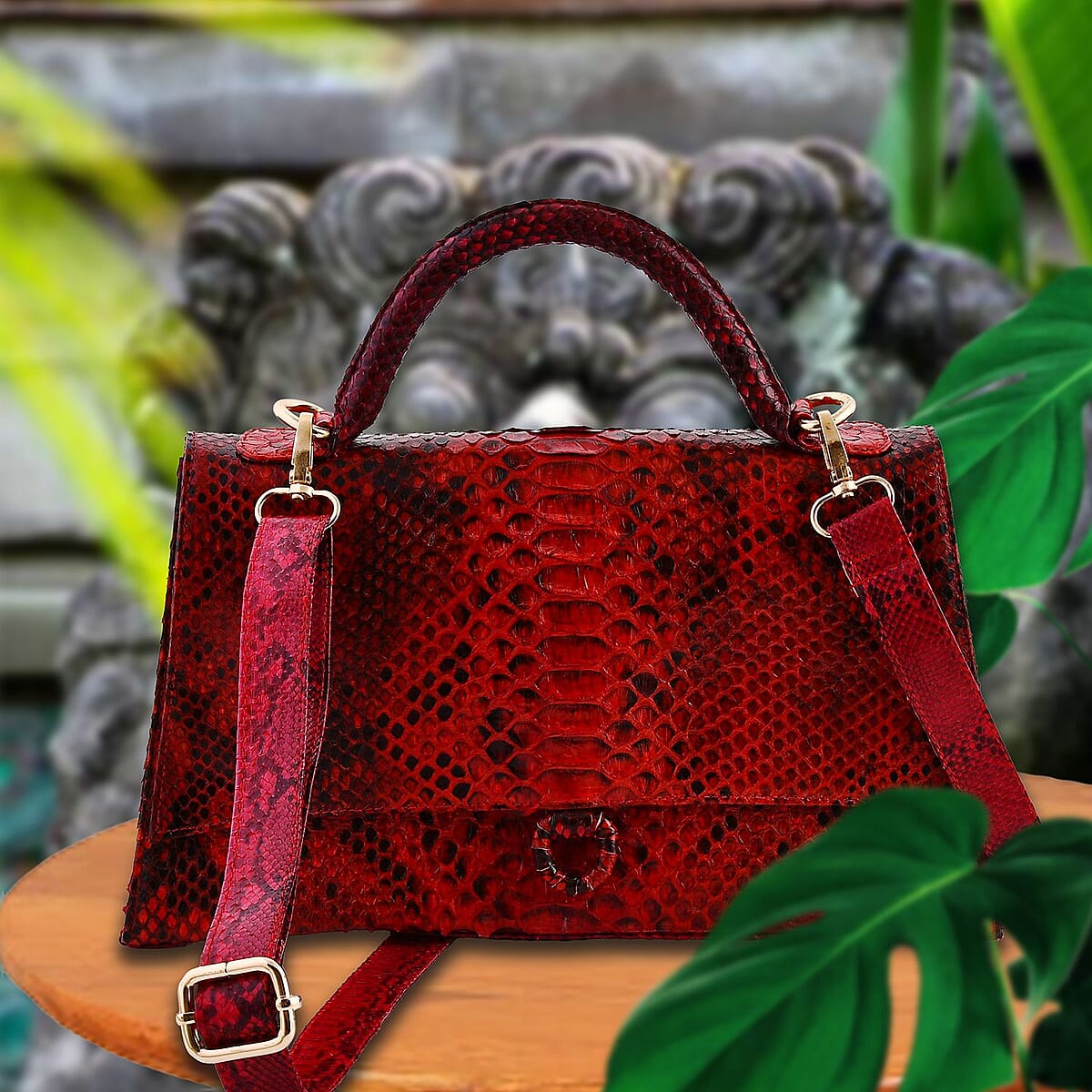 The Grand Pelle Red 100% Genuine Python Leather Handbag image number 1