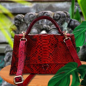 The Grand Pelle Red 100% Genuine Python Leather Handbag