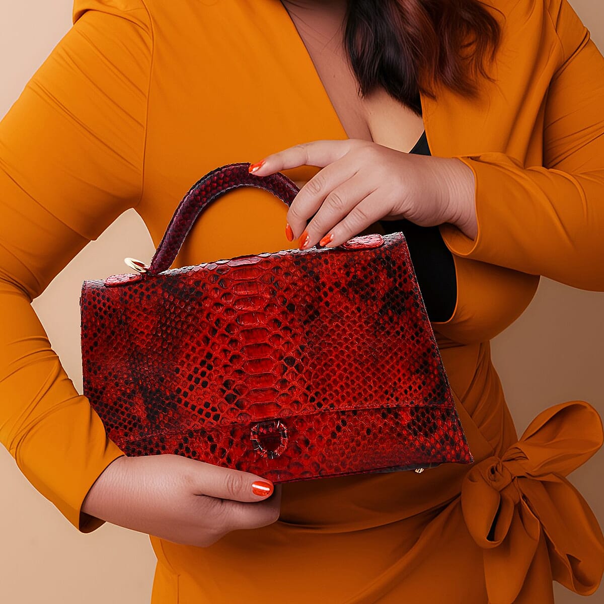 The Grand Pelle Red 100% Genuine Python Leather Handbag image number 2