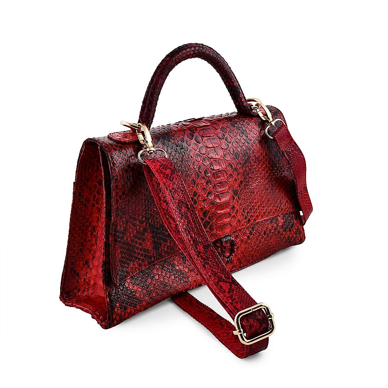 The Grand Pelle Red 100% Genuine Python Leather Handbag