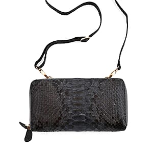 The Grand Pelle Black 100% Genuine Python Leather Crossbody Wallet