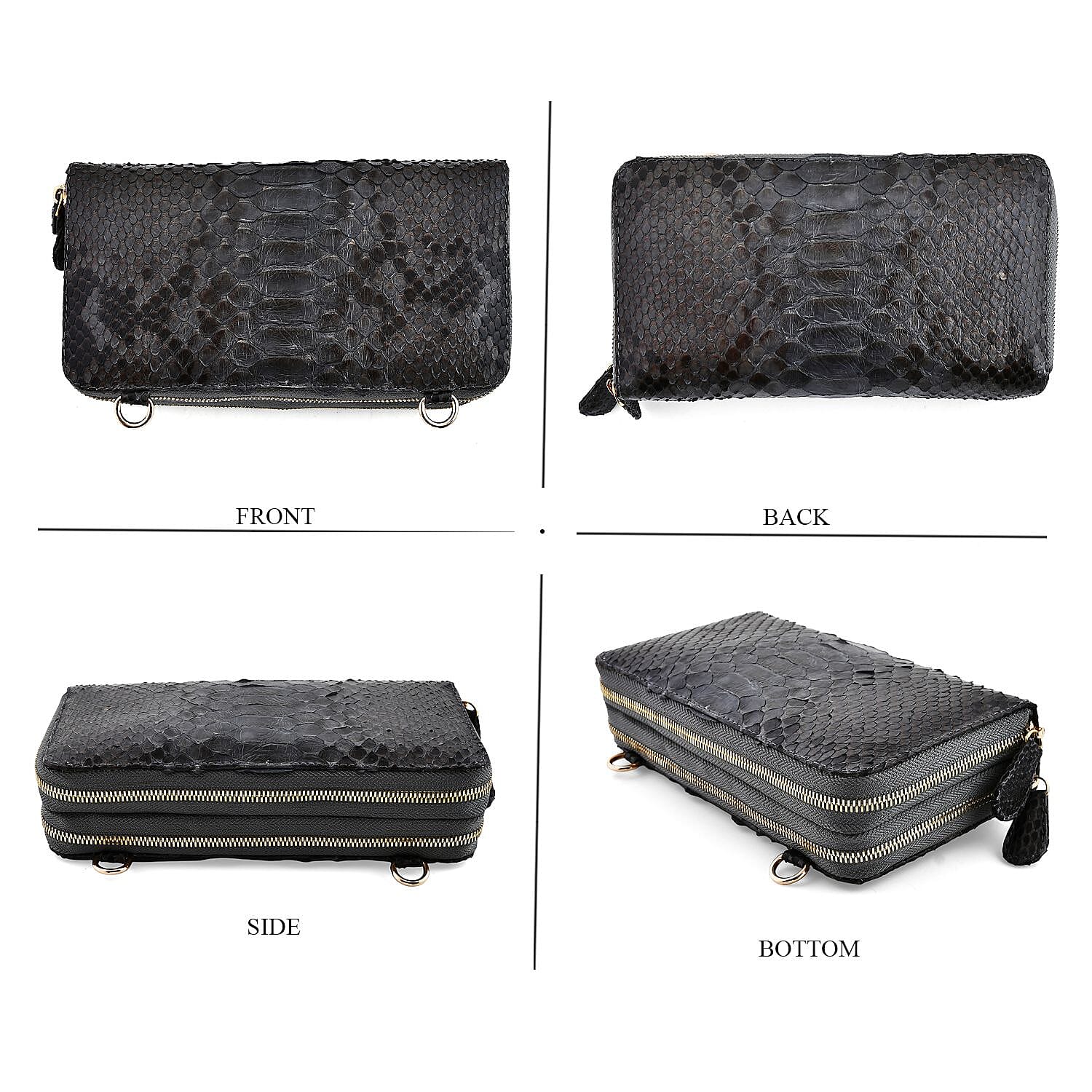 The Grand Pelle Black 100% Genuine Python Leather Crossbody Wallet