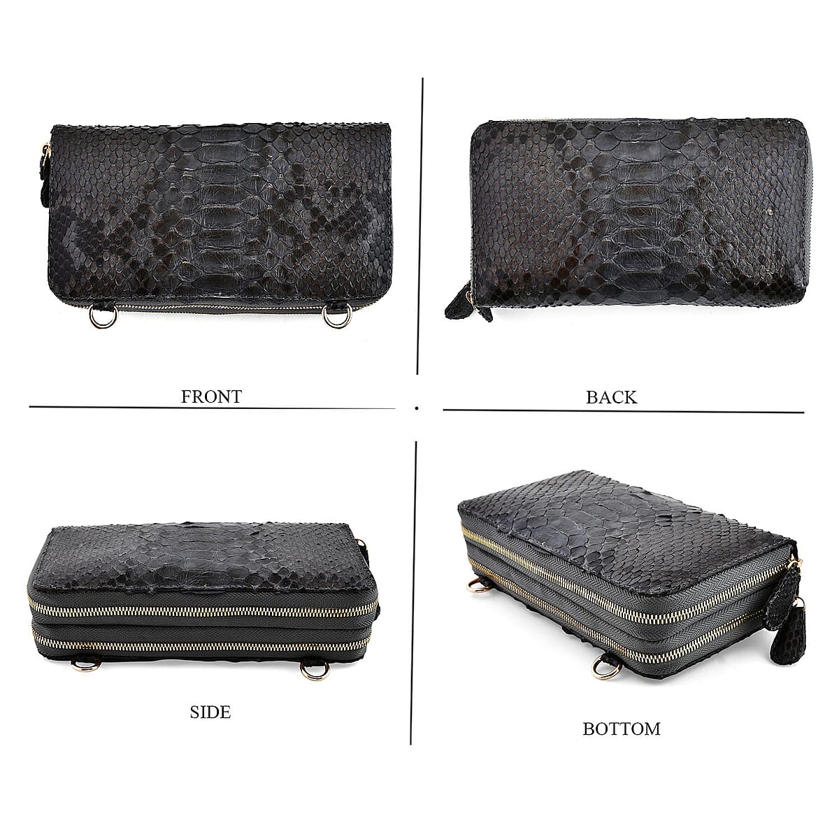 The Grand Pelle Black 100% Genuine Python Leather Crossbody Wallet image number 3