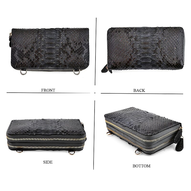 The Grand Pelle Black 100% Genuine Python Leather Crossbody Wallet