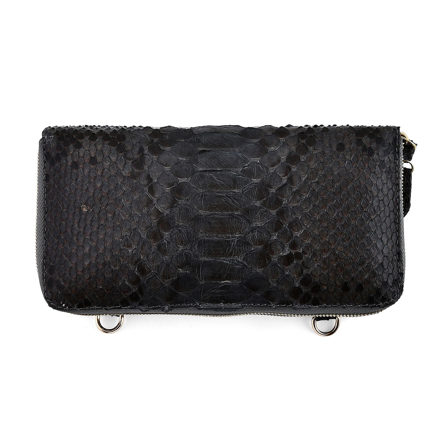 The Grand Pelle Black 100% Genuine Python Leather Crossbody Wallet