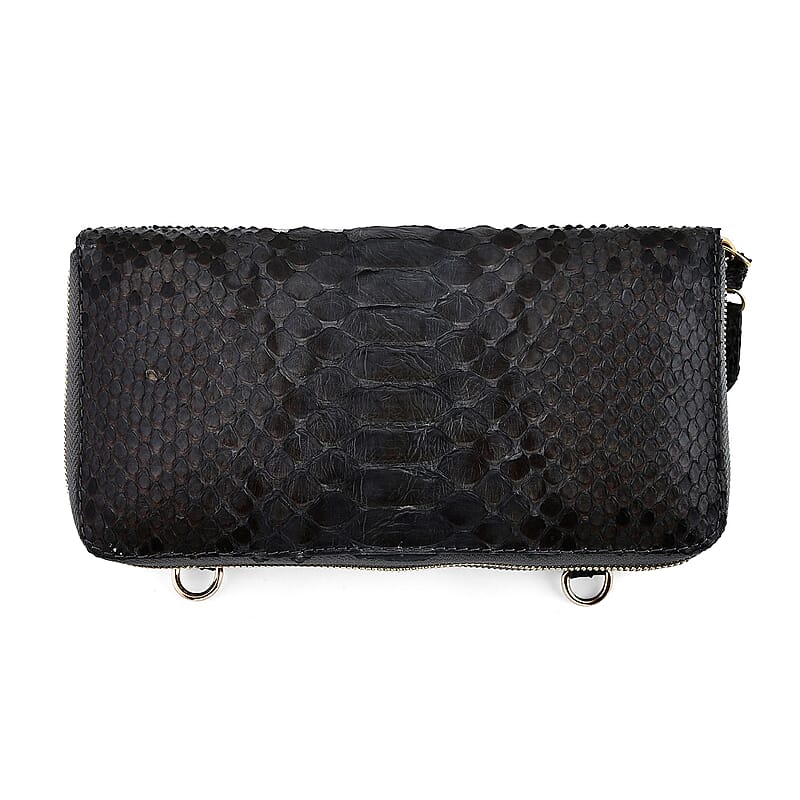 The Grand Pelle Black 100% Genuine Python Leather Crossbody Wallet