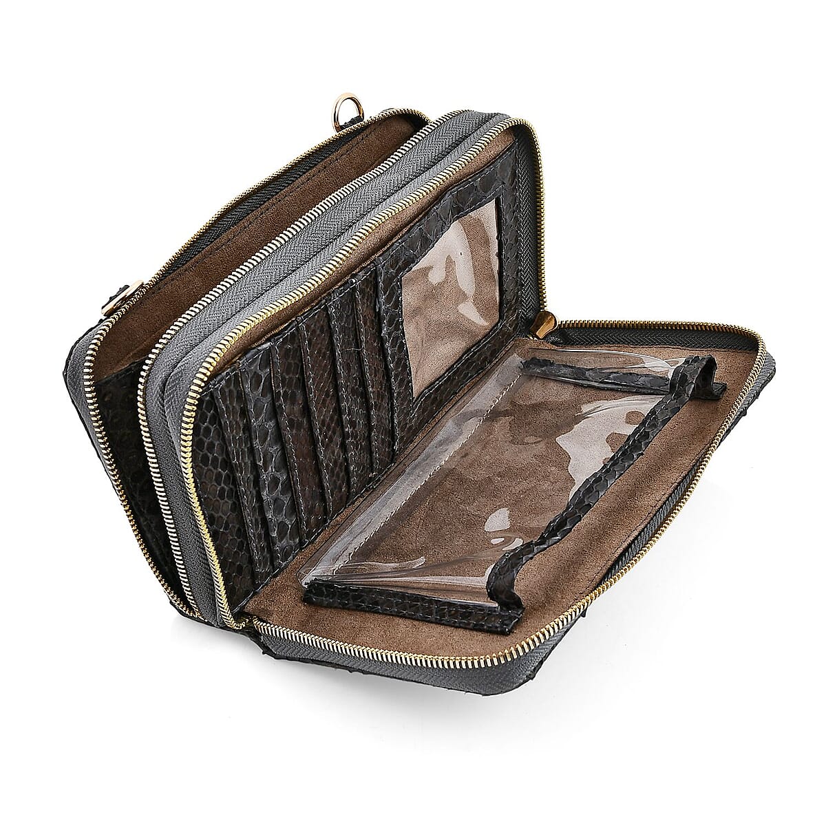 The Grand Pelle Black 100% Genuine Python Leather Crossbody Wallet image number 5