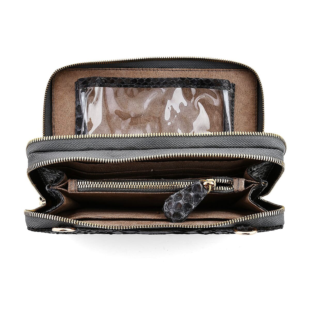 The Grand Pelle Black 100% Genuine Python Leather Crossbody Wallet image number 6