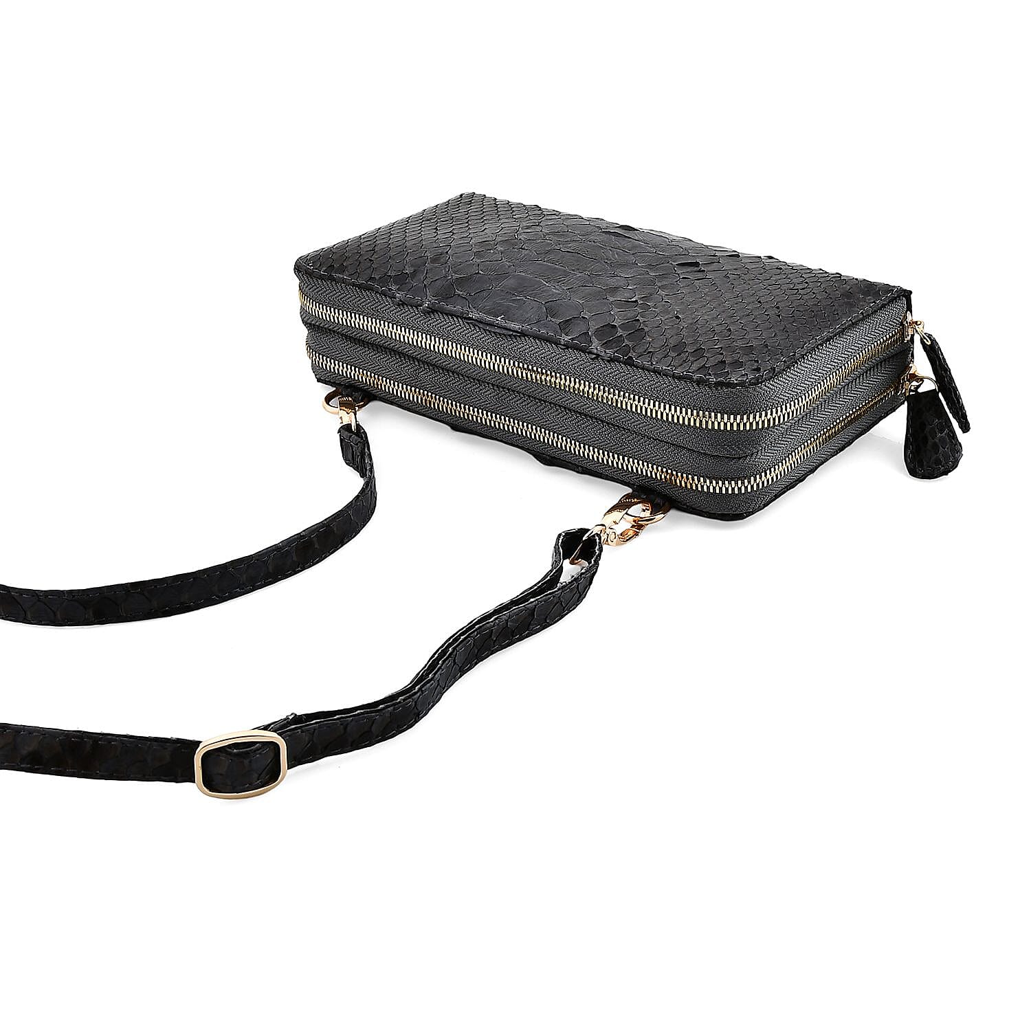 The Grand Pelle Black 100% Genuine Python Leather Crossbody Wallet
