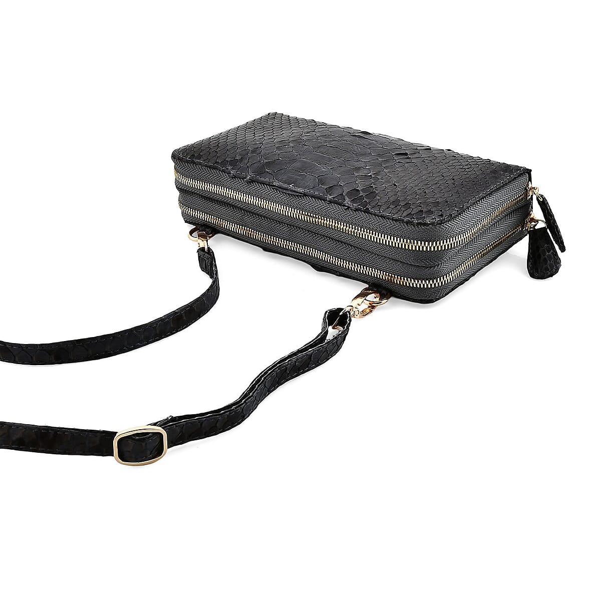 The Grand Pelle Black 100% Genuine Python Leather Crossbody Wallet image number 7