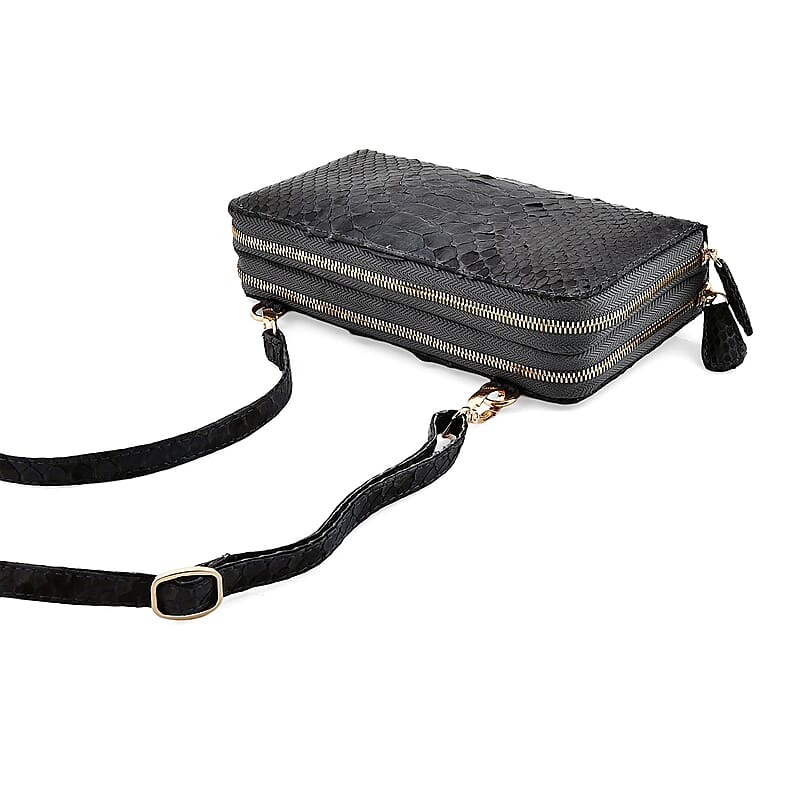 The Grand Pelle Black 100% Genuine Python Leather Crossbody Wallet