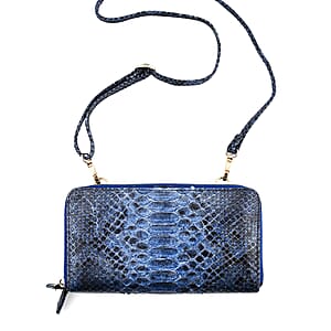 The Grand Pelle Navy Blue 100% Genuine Python Leather Crossbody Wallet