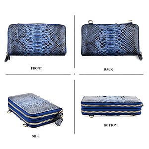 The Grand Pelle Navy Blue 100% Genuine Python Leather Crossbody Wallet
