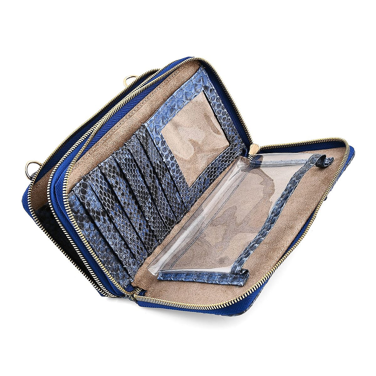 The Grand Pelle Navy Blue 100% Genuine Python Leather Crossbody Wallet image number 4