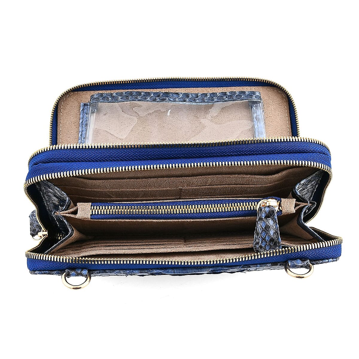 The Grand Pelle Navy Blue 100% Genuine Python Leather Crossbody Wallet image number 5