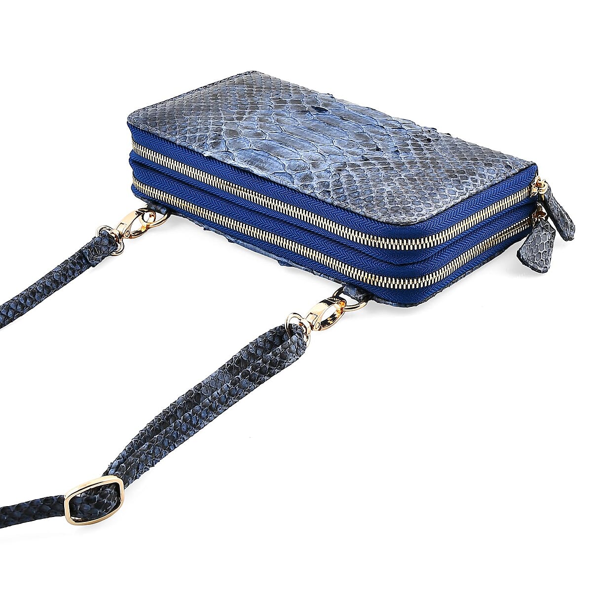 The Grand Pelle Navy Blue 100% Genuine Python Leather Crossbody Wallet image number 6