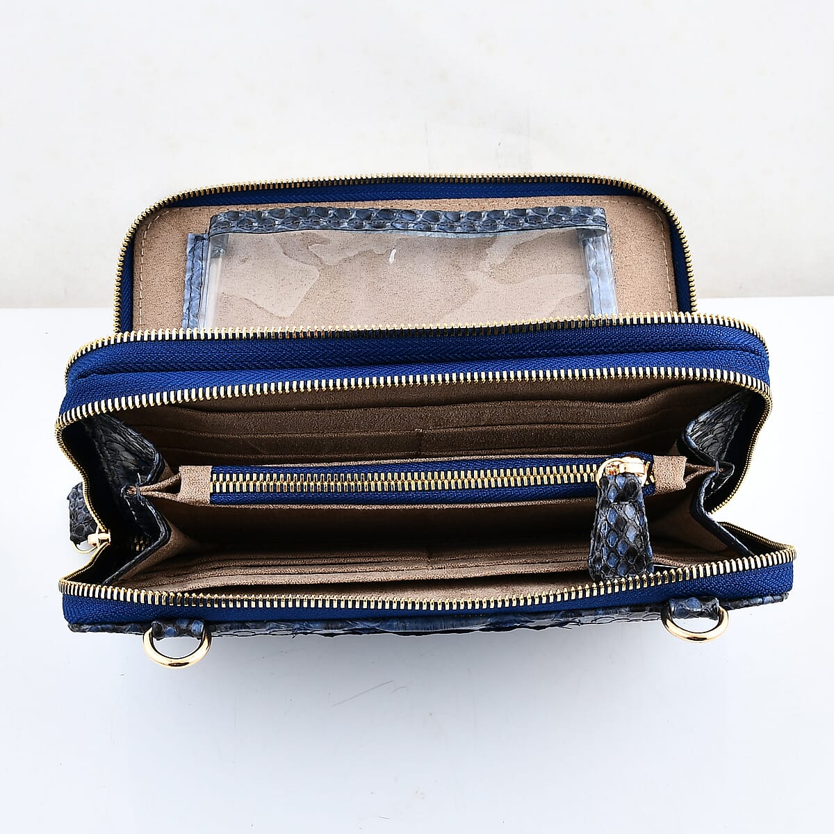 The Grand Pelle Navy Blue 100% Genuine Python Leather Crossbody Wallet image number 8