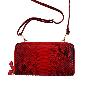 The Grand Pelle Red 100% Genuine Python Leather Crossbody Wallet