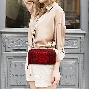 The Grand Pelle Red 100% Genuine Python Leather Crossbody Wallet