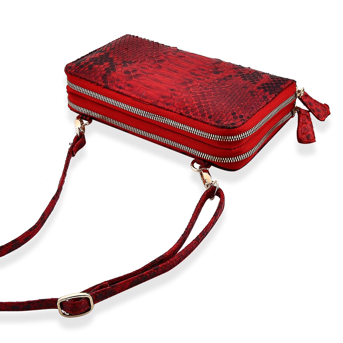 The Grand Pelle Red 100% Genuine Python Leather Crossbody Wallet image number 4