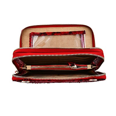 The Grand Pelle Red 100% Genuine Python Leather Crossbody Wallet