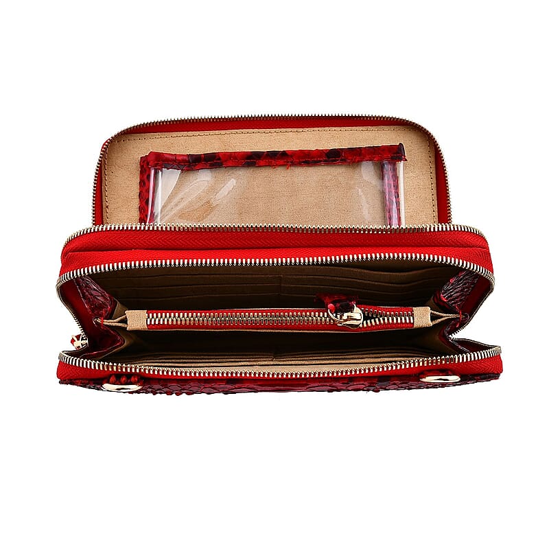 The Grand Pelle Red 100% Genuine Python Leather Crossbody Wallet
