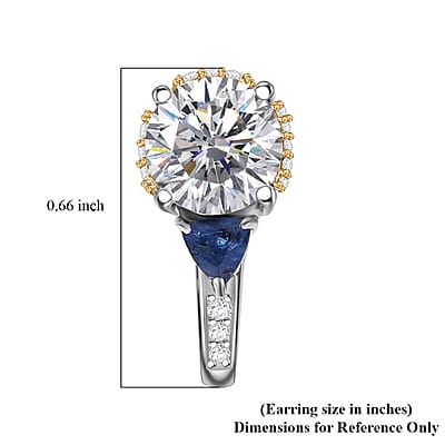 D'Joy Heart and Arrow Cut Moissanite and Masoala Sapphire (D) 3.35 ctw J-Hoop Earrings in 18K Vermeil YG and Rhodium Over Sterling Silver