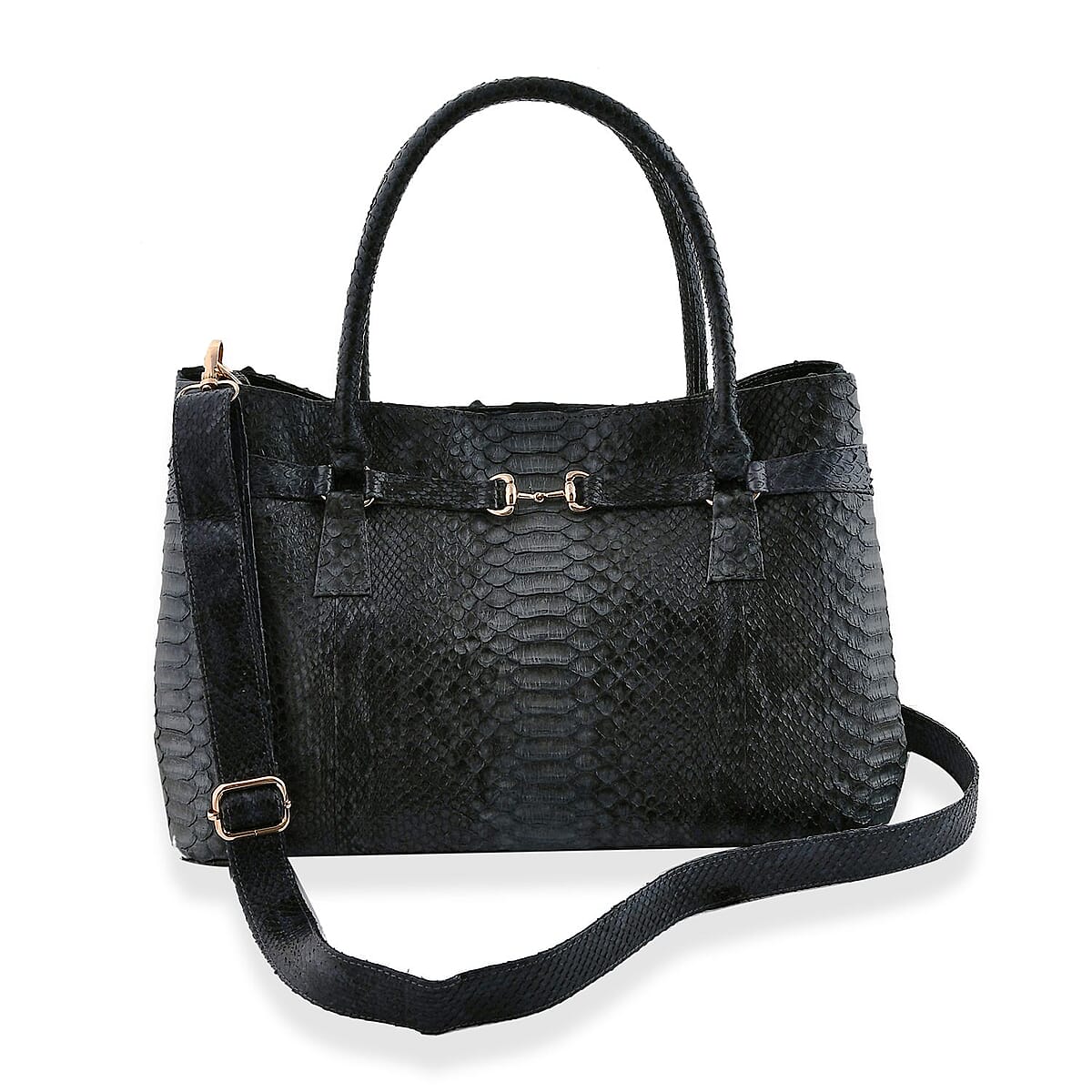 The Grand Pelle Black 100% Genuine Python Leather Tote Bag image number 0