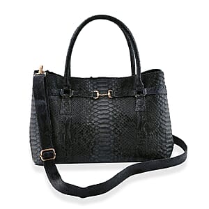 The Grand Pelle Black 100% Genuine Python Leather Tote Bag