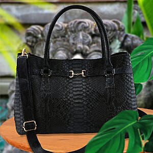 The Grand Pelle Black 100% Genuine Python Leather Tote Bag