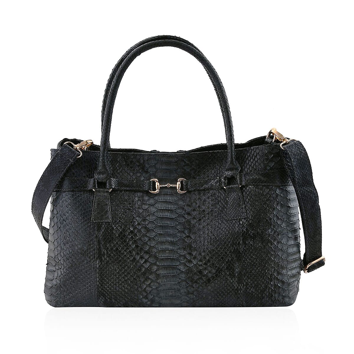 The Grand Pelle Black 100% Genuine Python Leather Tote Bag image number 3