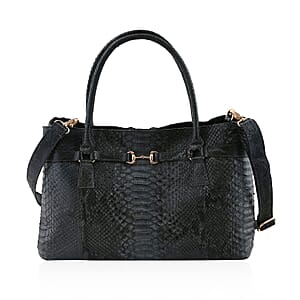 The Grand Pelle Black 100% Genuine Python Leather Tote Bag