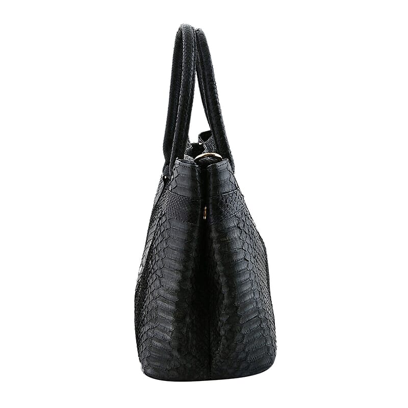 The Grand Pelle Black 100% Genuine Python Leather Tote Bag