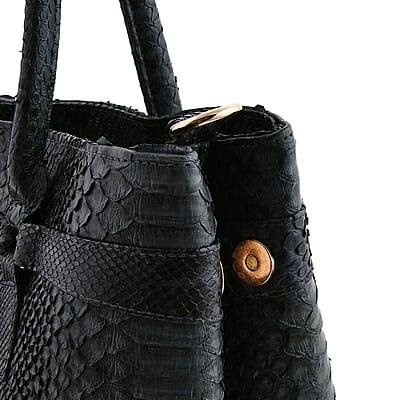 The Grand Pelle Black 100% Genuine Python Leather Tote Bag