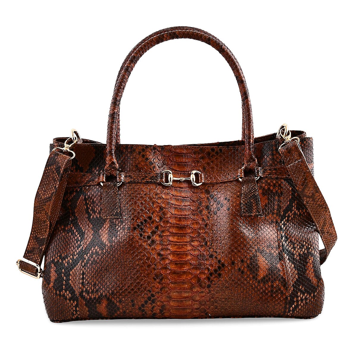 The Grand Pelle Brown 100% Genuine Python Leather Tote Bag image number 3