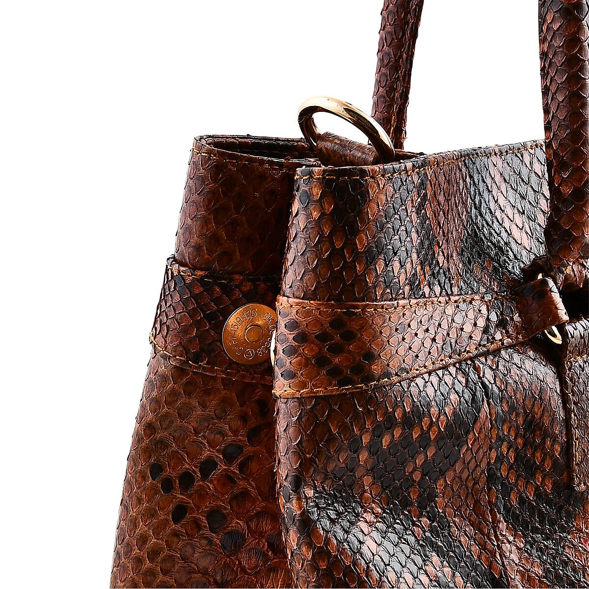 The Grand Pelle Brown 100% Genuine Python Leather Tote Bag image number 6