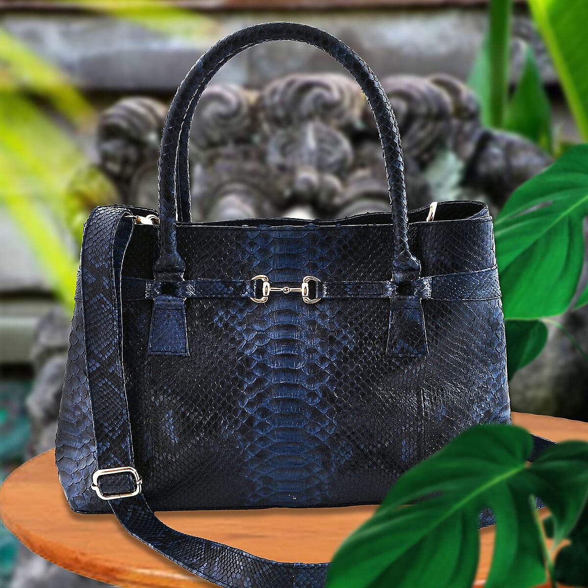 The Grand Pelle Navy Blue 100% Genuine Python Leather Tote Bag image number 2