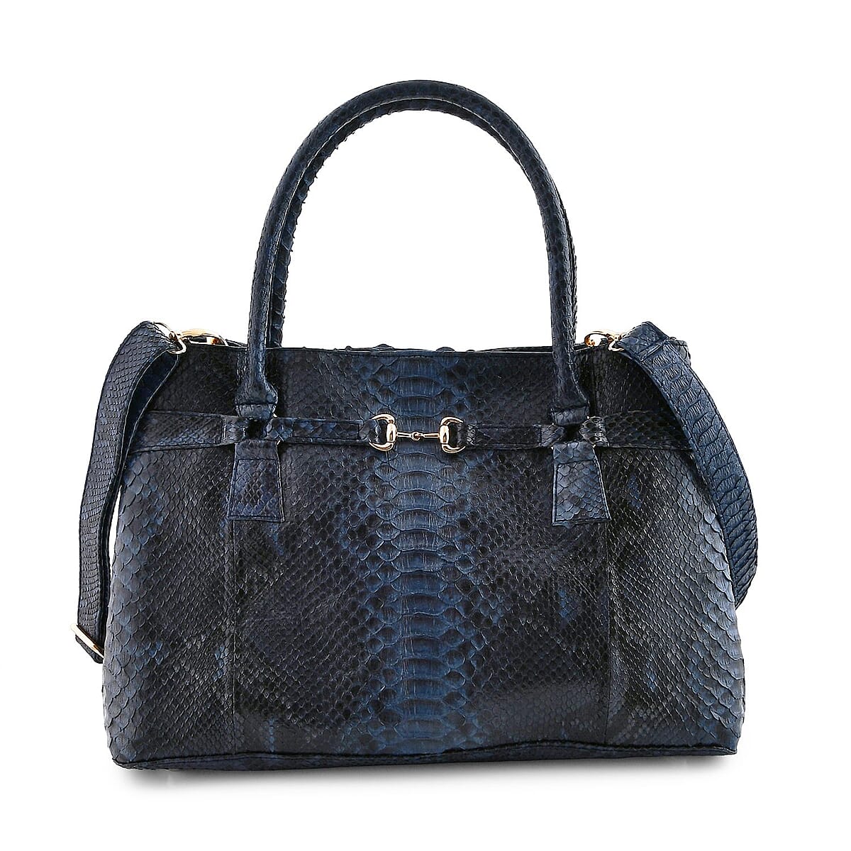 The Grand Pelle Navy Blue 100% Genuine Python Leather Tote Bag image number 3