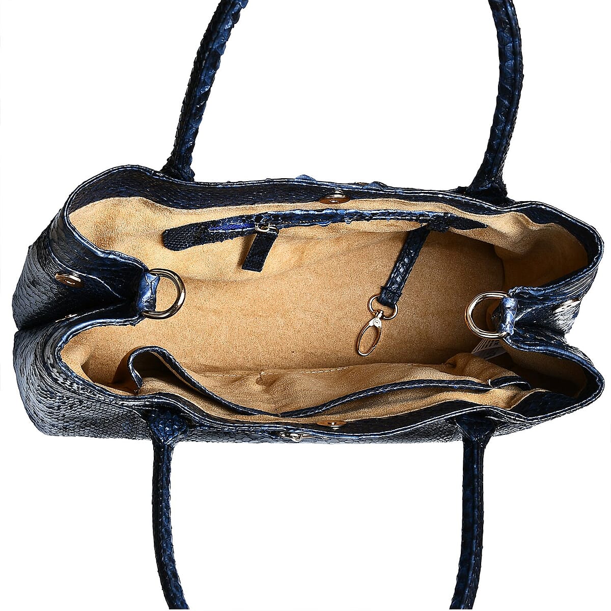 The Grand Pelle Navy Blue 100% Genuine Python Leather Tote Bag image number 6