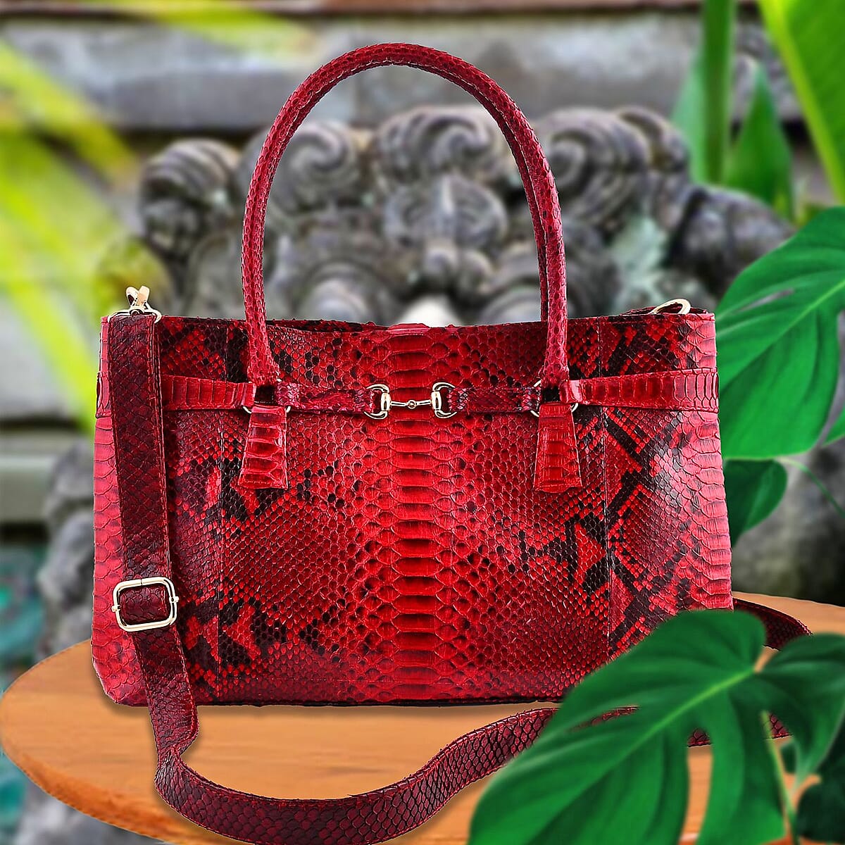 The Grand Pelle Red 100% Genuine Python Leather Tote Bag image number 1